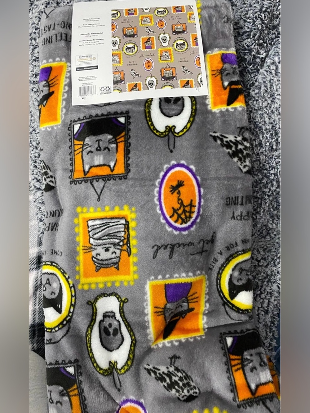 Way to Celebrate Framed Halloween Characters Velvet Plush Throw. 50” By 60”.